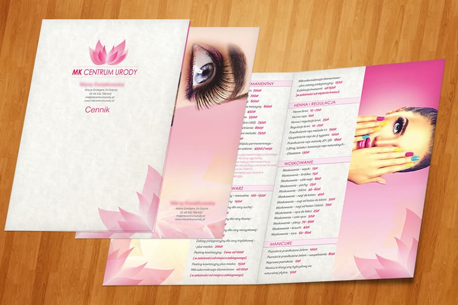 Folder MK Beauty Center - Projektowanie folderów Zbigniew Biba W. Gdynia