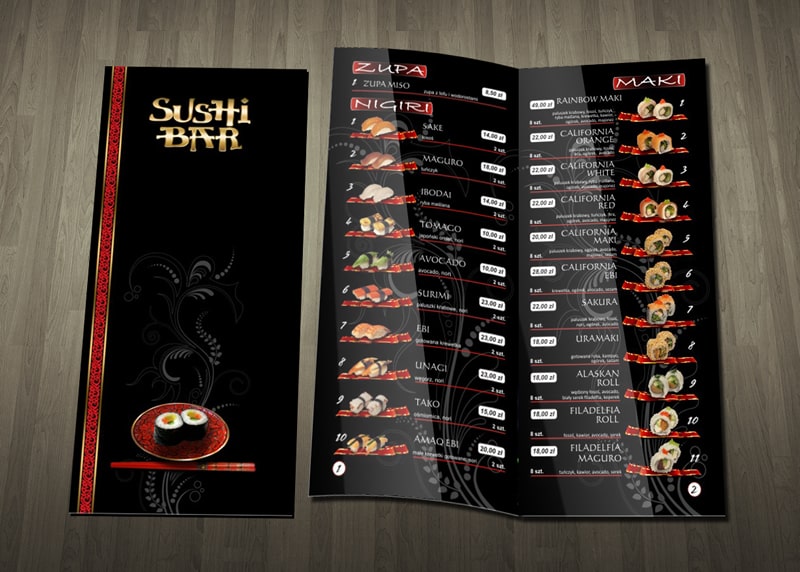 Projekt karty menu restauracji 