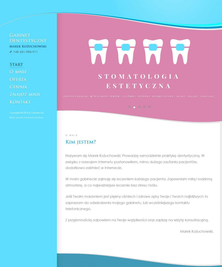 Projekt strony internetowej - Gabinet dentystyczny - Zbigniew Biba W. Gdynia