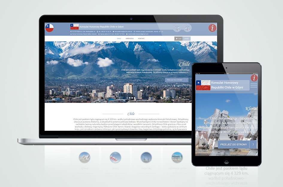 Projekt strony internetowej CMS Konsulatu Honorowego Republiki Chile w Gdyni.